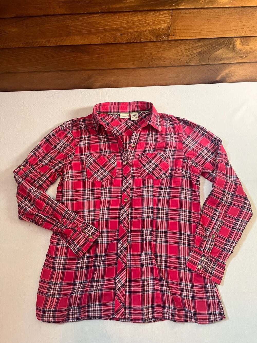 L.L.Bean Pink Plaid Long Sleeve Button-Up Shirt Women's XS